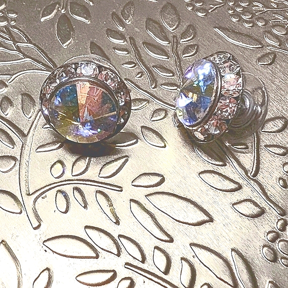 Crystal & Aurora Borealis Round Stud Earings